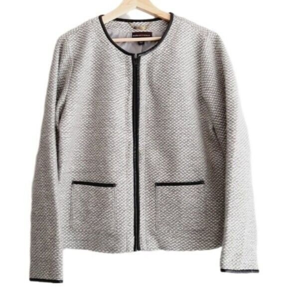 DANA BUCHMAN Wool Blend Textured Full-zip Blazer Jacket Grey Sz L - Picture 1 of 14